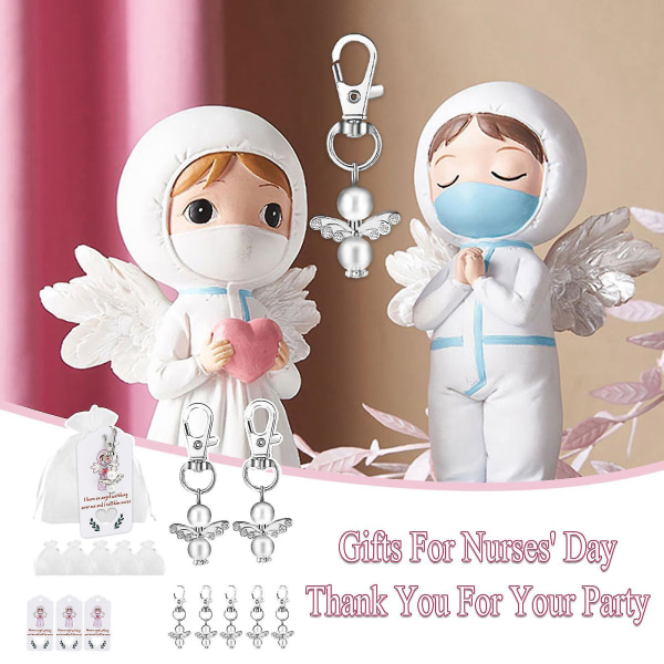 24 set ängelnyckelring Pearl Angel Wing med organzapåsar/tacksjuksköterskans dag Multicolor
