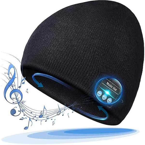 Bluetooth Music Cap Stickad Mössa Bluetooth Hat Binaural Call Lyssnar på låtar BLACK