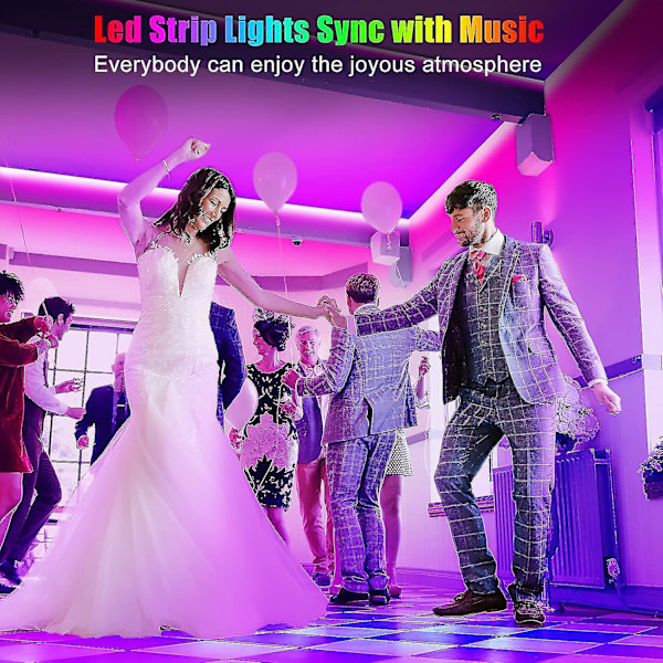50ft LED-lys til soveværelse, app-kontrol Musiksynkronisering Farveskiftende LED-lysstrimler Led-strip-lys med fjernbetjening til boligindretning