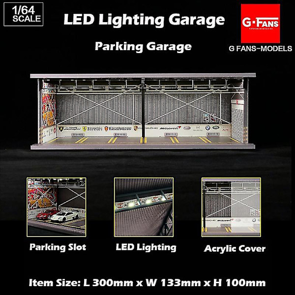 Hhcx Diorama 1:64 Model Bil Garage Led-belysning Usb-stik Pakning Slot Display Køretøjsstation Advan