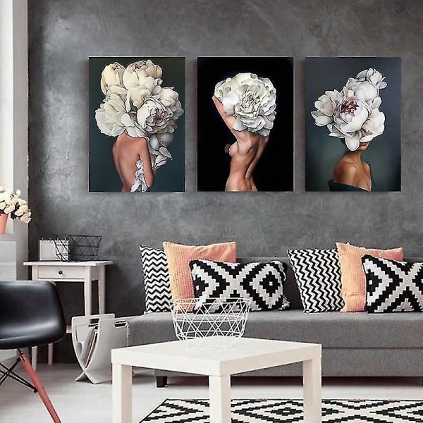 Blomma, fjäder, kvinna abstrakt - dukmålning väggkonst 40x50 cm utan ram 40x50cm No Frame