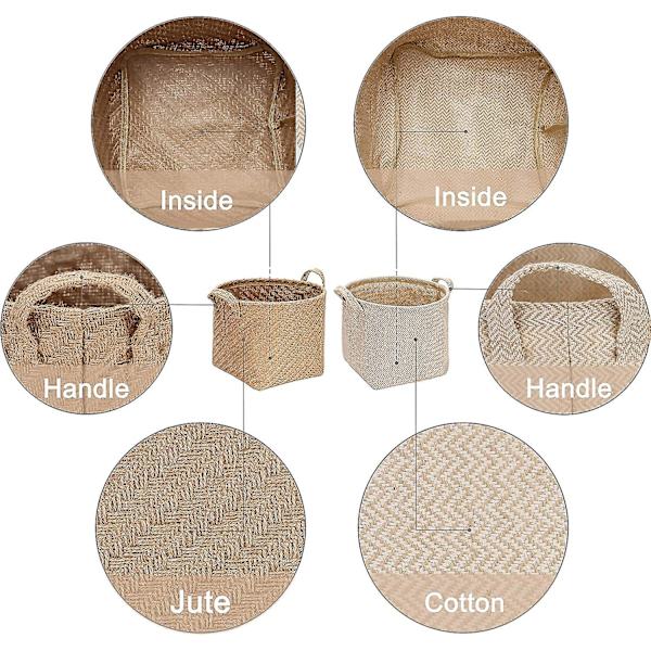 Kurver Organizer Box Binger i jute og bomull Lin Sammenleggbar med håndtak 14 * 17 * 16cm 2 stk