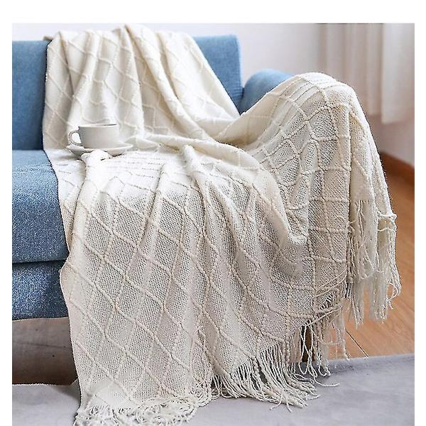 Inya Slängfilt Strukturerad Solid Mjuk Soffa Soffa Överdrag Dekorativ nordisk stickad filt Tyngd juldekor Plädar diamond white 127x172cm