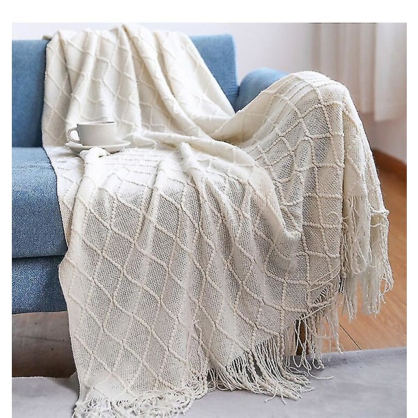Inya Slängfilt Struktureret Solid Mjuk Soffa Soffa Overdrag Dekorativ nordisk stickad fil Tyngd juldekor Plädar diamond white 127x172cm