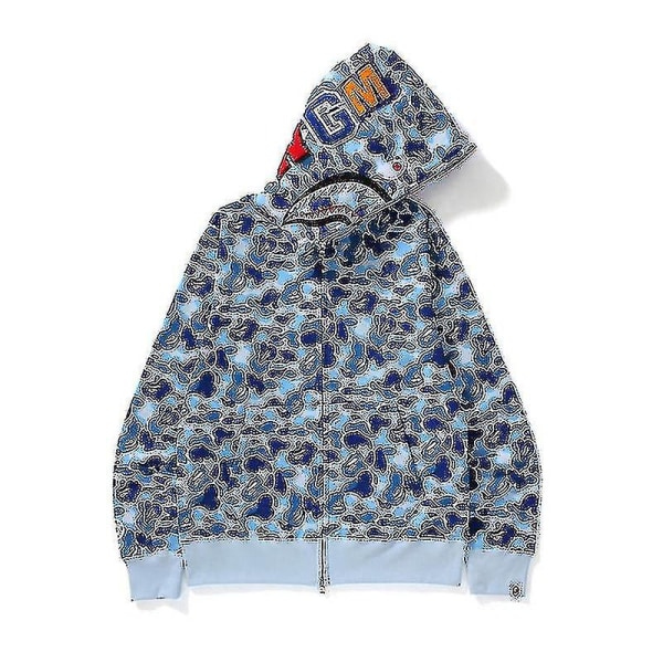 Den nye hættetrøje til mænd Camo Løs lynlåsjakke Sweatershirt til mænd Boy Cyan Blue Cyan Blue XL