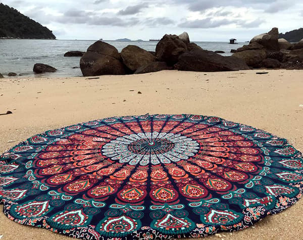 Rund Strandkast Teppe Trykk Piknik Matte Strandteppe Tapestry