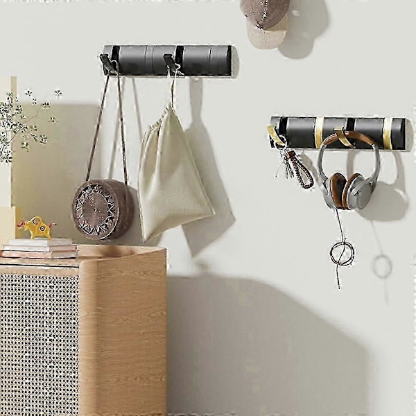 【BQ】Wall Mounted Coat Rack with Foldable Aluminum Hooks, Space-Saving Design, White, 3 Hooks