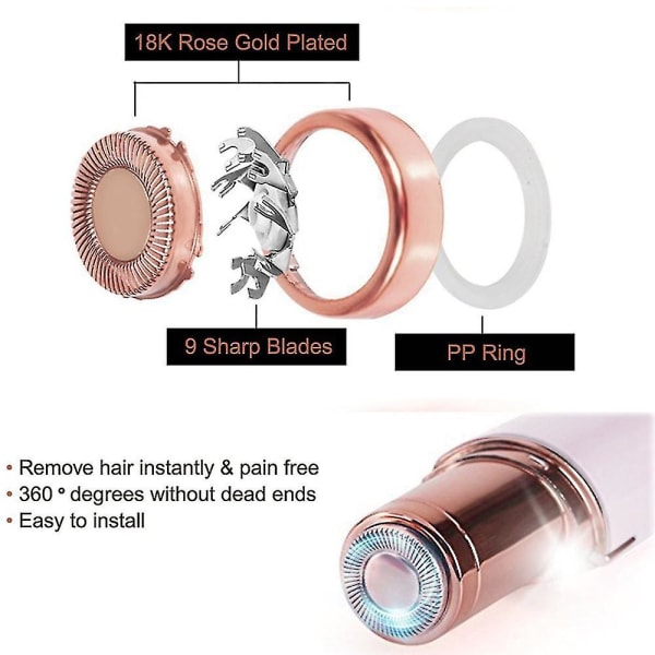 Facial Hair Remover Replace Heads, 18k Rose Gold, Hair Remover 5count