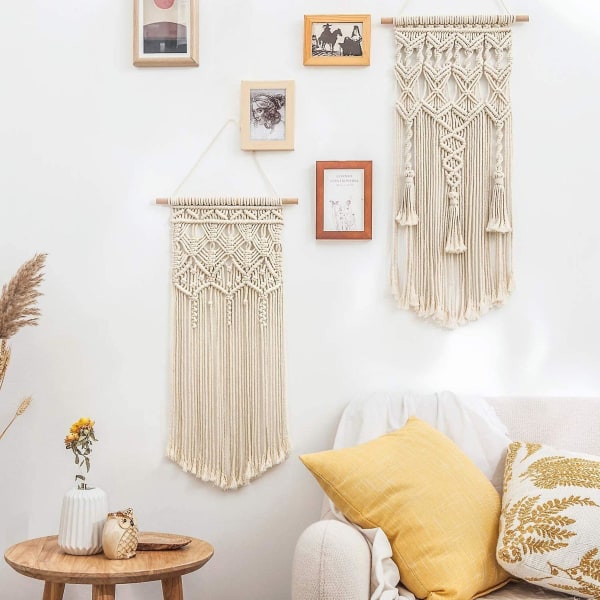 2 kpl Macrame seinäripustin Boho koristeellinen tyylikäs kudottu kuvakudos - kaunis huoneisto makuuhuone häähuoneisto huoneen sisustus kodin sisustus