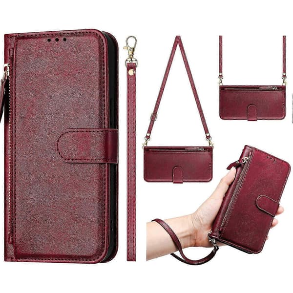 【BQ】Etui til Samsung Galaxy Note 10 Lite Lynlås Håndtaske Pung Læder ... Red