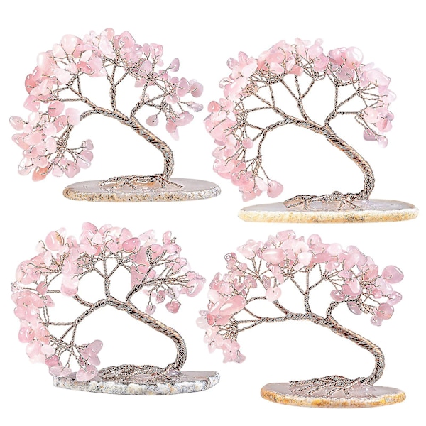 Käsintehty värillinen kristallirahapuu onnea ja vaurautta varten, hahmobonsai luonnollisella akaattilevyllä Pink Crystal