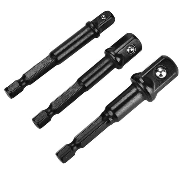 3 stk. Sort Sokkeladapter 1/4” Hex Skaft til 1/4\" 3/8\" 1/2\" Kvadratisk Hoved Borbit Driver