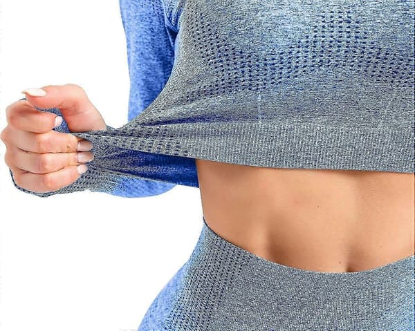 2-delat yogaset med hög midja - blå långärmad topp och jumpsuit light blue M