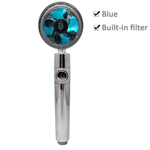 Nytt propellerduschhuvud Högtrycksvattenbesparande överladdat turboduschhuvud med fläktfilter Regnbaddusch Blue