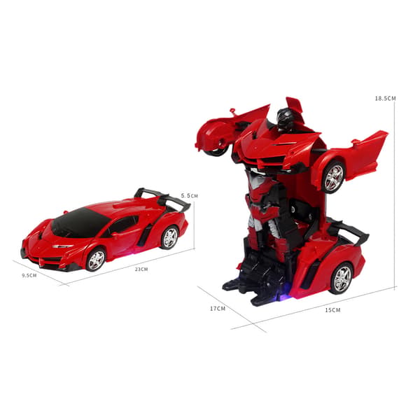 RC-bilrobot med fjernkontroll, en-knapps transformasjon, sensorisk induksjon for barn, rød, batteridrevet