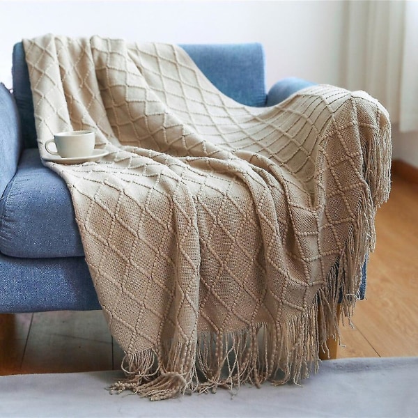 Inya Slängfilt Struktureret Solid Mjuk Soffa Soffa Overdrag Dekorativ nordisk stickad fil Tyngd juldekor Plädar diamond Khika 127x172cm