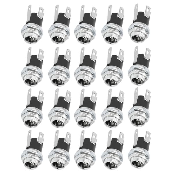 20 stk. DC Strømforsyning Hunnkontakt 5,5x2,1mm Gjenge Mutter Panelmontering Kobling DC025M