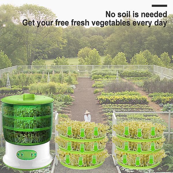 Automatisk groddningsmaskin Böngroddar Odlingsmaskin Stor kapacitets groddningsmaskin 2 Layer EU Plug