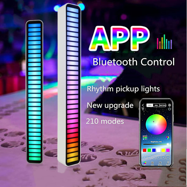 Stemmeaktiveret pickup rytmelys Farverig lydkontrol Ambient lys med 32 bit musikniveauindikator til bil Black