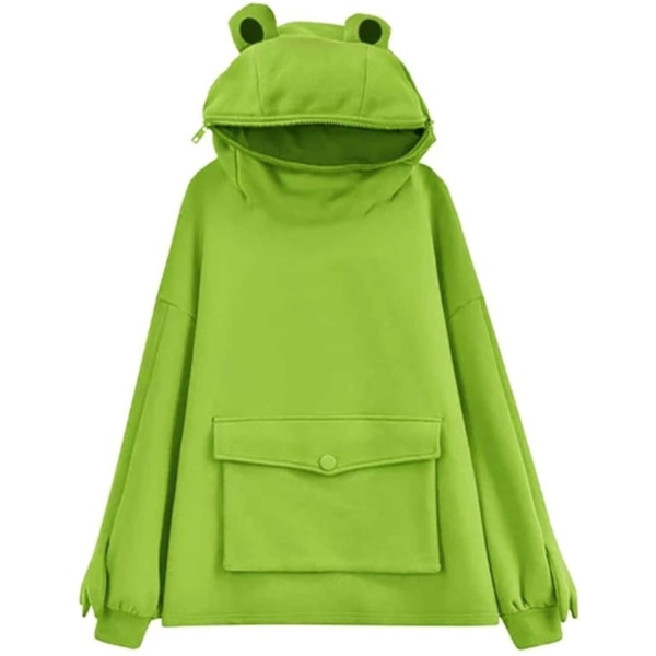 Søt frosk hettegenser for kvinner/jenter med glidelås munnhettegenser med stor frontlomme Light Green XX-Large