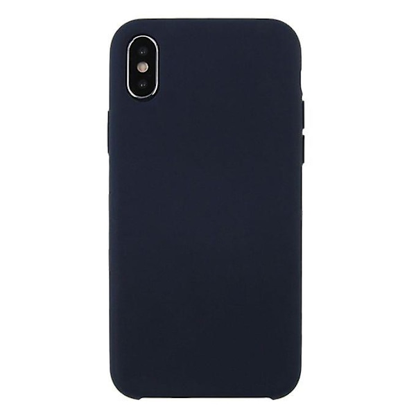 Til Iphone X Pure Color Flydende Silikone + Pc Dropproof beskyttende bagcover (mørkeblå)