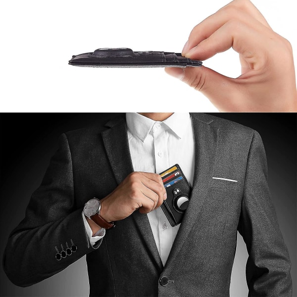 Ultra Slim Enkel Front Pocket Plånbok Med Intern AirTag Sleeve Svart Black