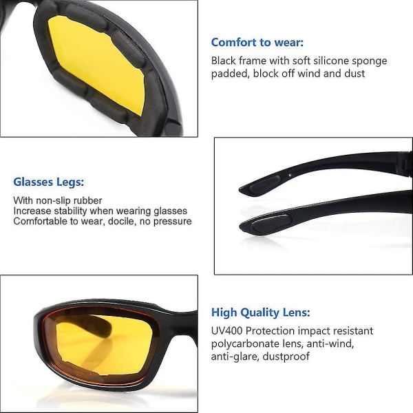 3 stk Motorsykkel ridebriller Polstring briller Uv-beskyttelse Støvtett vindtett, grå+hvit+gul pink