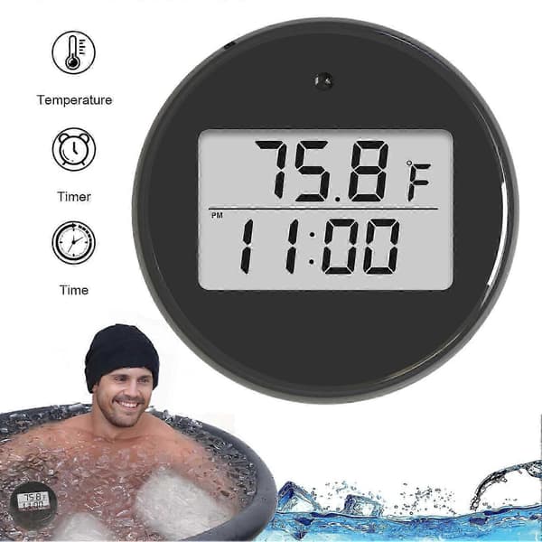 Isbadstermometer med timer, IPX6 vandtæt flydende digitalt termometer Svart