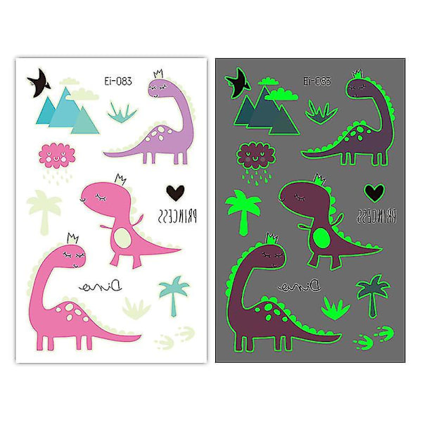 Lysande Dino-dekorationer 20 ark Glow Dinosaurie Tillfälliga tatueringar för festtillbehör Spel Pojkar Flickor Barn Födelsedagspresenter 83 83