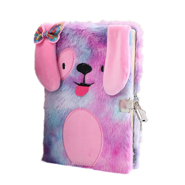 Dagbok for jenter med lås og nøkler, plysjhund hemmelig dagbok Et gavesett for barn