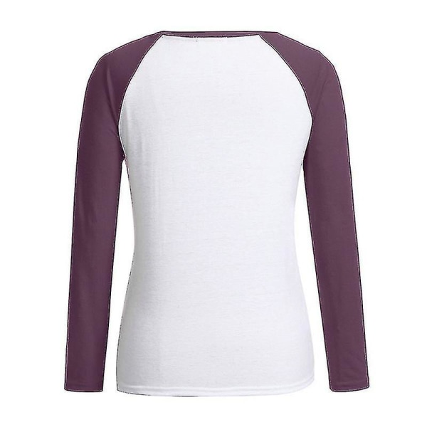 Hhcx-kvinner Christmas Santa Print T-skjorte Bluse Basic Top Tee Shirt Purple L