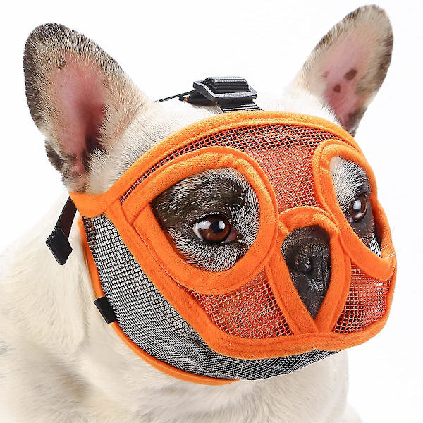 Kort snude hunde mundkurv åndbar mesh flad ansigts mundkurv til fransk bulldog Shih Tzu og mops maske Bulldog næseparti til at bide Blue XS