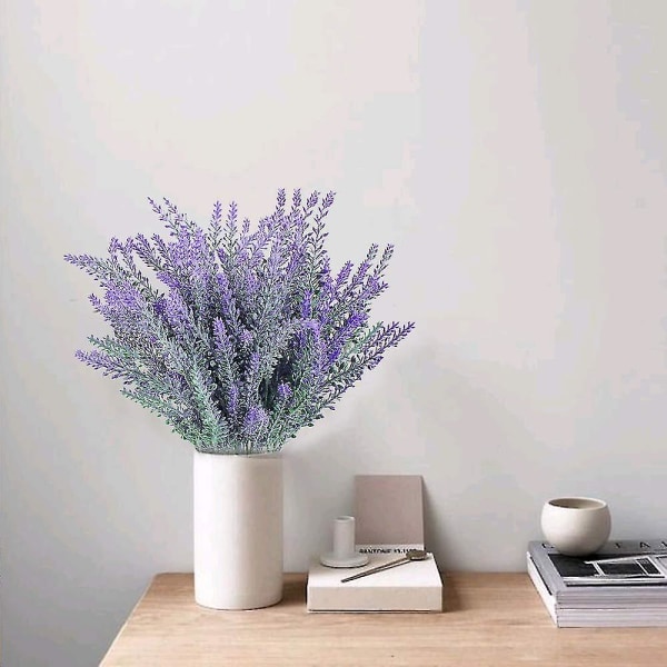 4 stk kunstige blomster flokket plast lavendel bunt falske planter bryllup hodelag bukett innendørs utendørs hjemme 6PCS