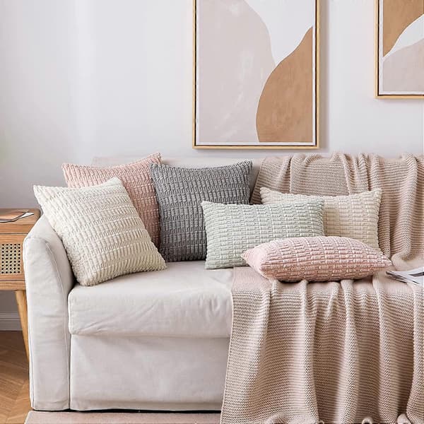 2-pak dekorative fløjls pudebetræk 30x50 cm bløde boho stribede pudebetræk moderne bondegårdsstil boligindretning til vores sofa stue C