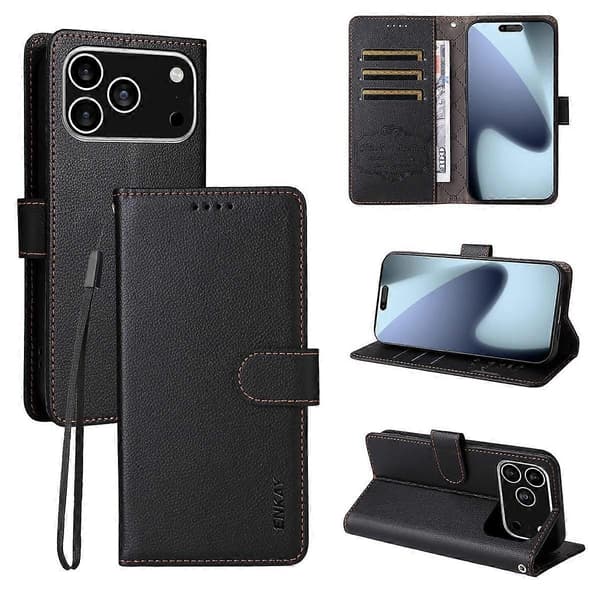 【BQ】RFID-beskyttende læderetui til iPhone 17 Pro Black