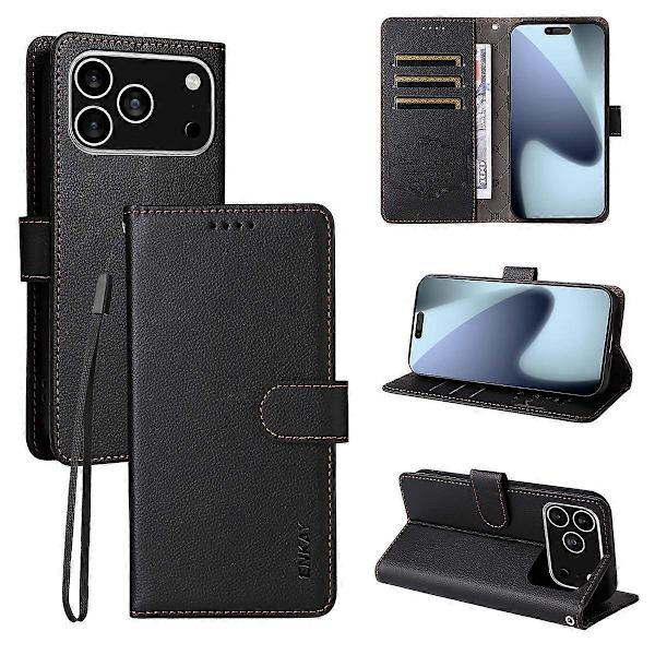 【BQ】RFID-skyddande läderfodral för iPhone 17 Pro Black