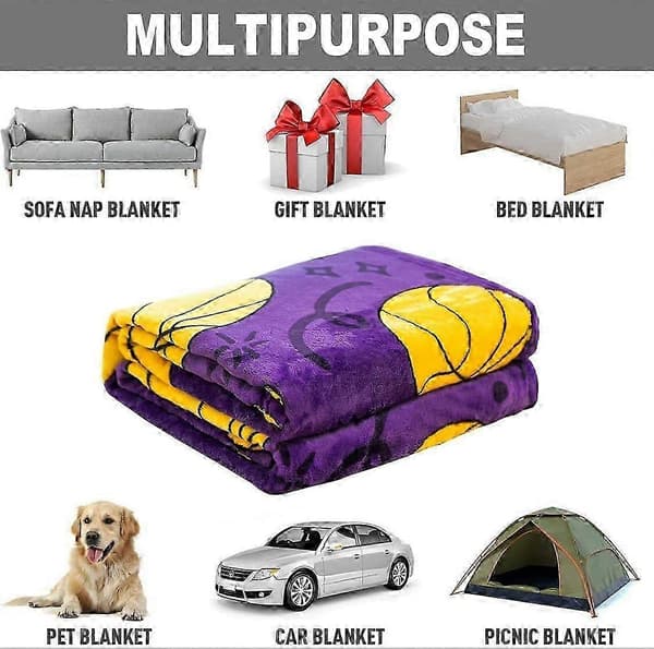 【BQ】Lilla Basketball Print Multi-Anvendelig Blød Tæppe til Sofaseng Rejse Camping-150x200CM 150x200CM
