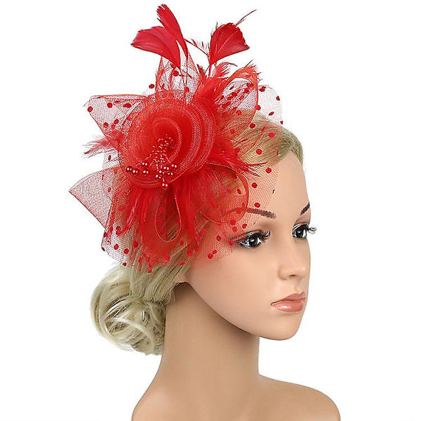 Feather Hair Fascinator Alice Pandebånd Clip Dame Bryllup red