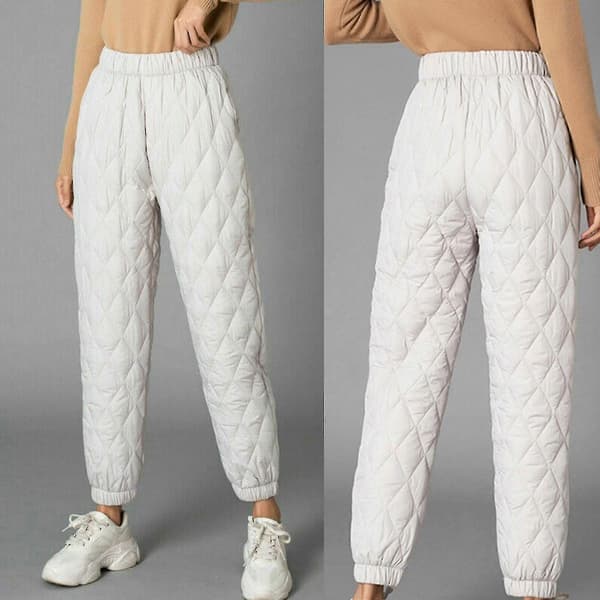 Dam vintervadderade diamantformade joggingbyxor med hög midja och bomullsstoppning Khaki 2XL