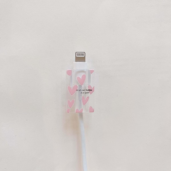 Pink Love Heart Silikon Mjuk Dammtät Bite Cord Line USB -kabel Laddningshuvud Winder Case Protector För Apple Iphone 18/20w Style 16