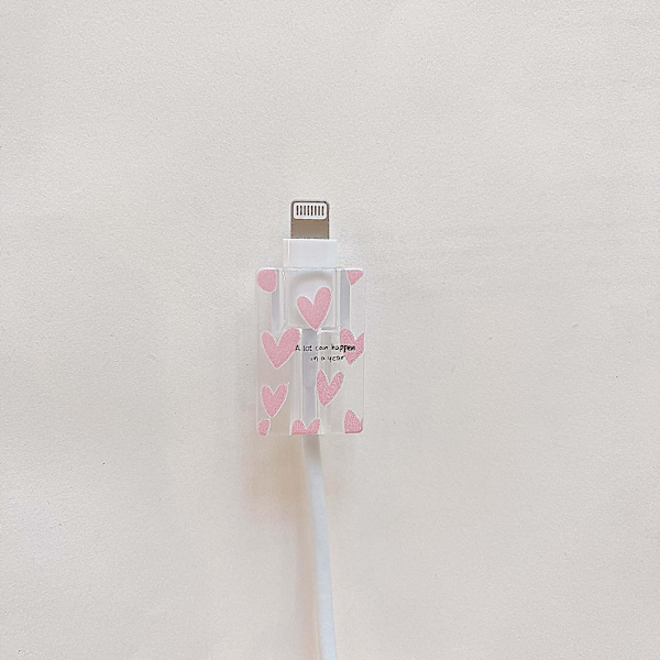 Pink Love Heart Silikon Mjuk Dammtät Bite Cord Line USB -kabel Laddningshuvud Winder Case Protector För Apple Iphone 18/20w Style 3