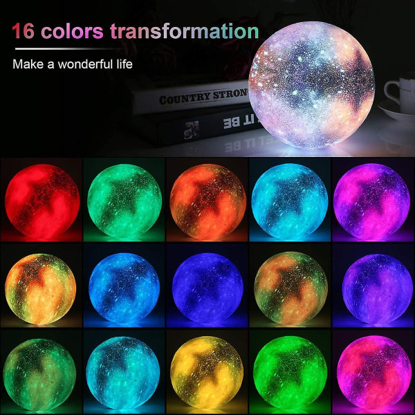 Månelampe 3d, nattlys Led-lampe Moon Touch 16 farger, 15 cm diameter, usb oppladbart månenattlys