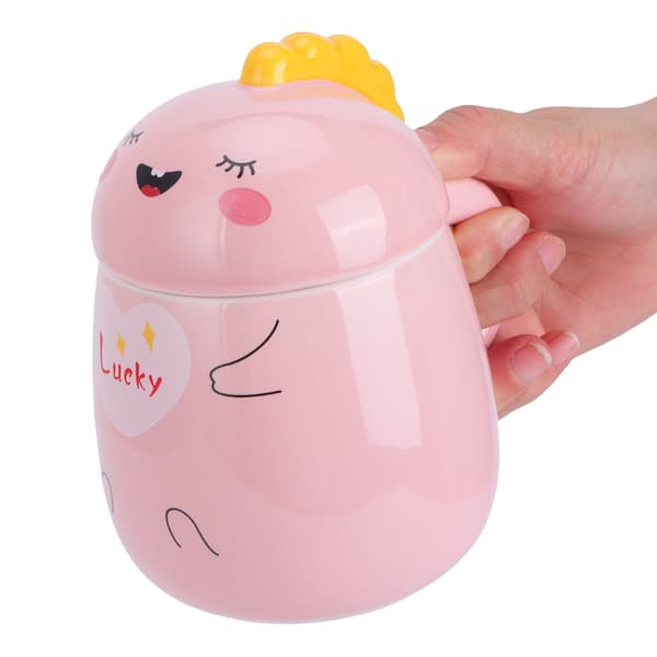 450ml Rosa Lucky Söt Keramikmugg med Lock Sked Vatten Kaffemugg Flicka Gåva för Hemmakontor