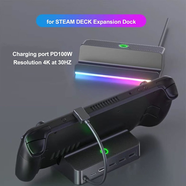 Dokkingstasjon for Steam Deck, 5 i 1 Steam Deck Dock Stand med HDMI 2.0 4K
