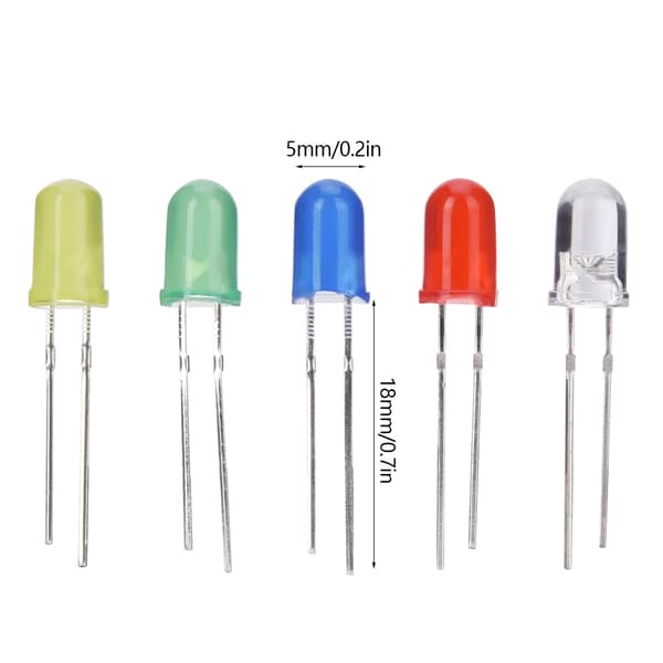 500 stk. 5mm LED-lysdiode Assortert sett 5 farger Elektroniske komponenter
