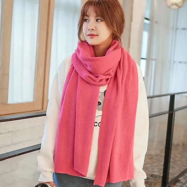 Kvinnors varm sjal Vinter varm stor halsduk Pure Color Cashmere Watermelon Red