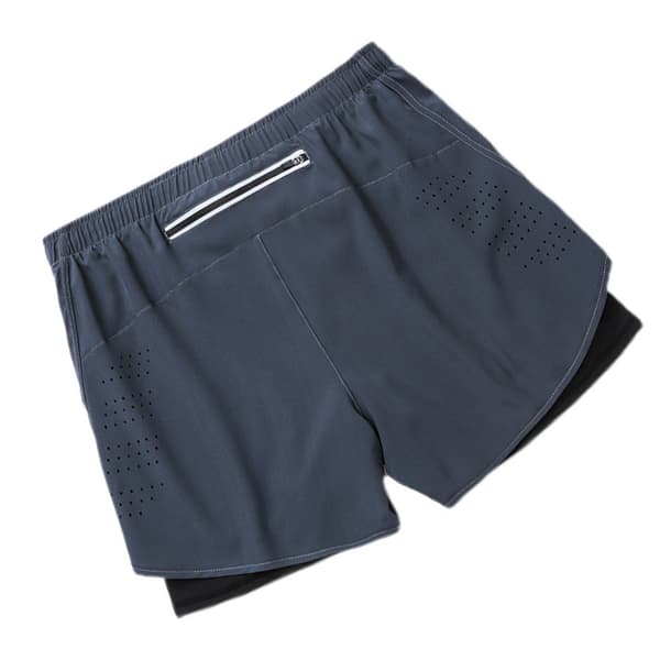 Löparshorts för män, snabbtorkande, dubbla lager, atletiska shorts med blixtlåsficka, grå L