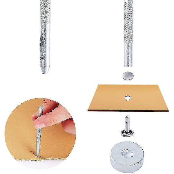 Nahkainen set, 3 kokoa, kaksoisniittiputken muotoisia metallietanoita, varustettu kolmella kiinteällä työkalulla ja itse tehdyllä nahalla (480 kpl)