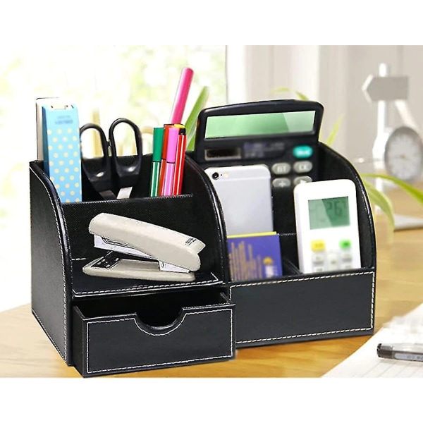 Office Multi-funksjonell Pu Leather Desk Organisere Ryddig Visittkort Pen Mobil