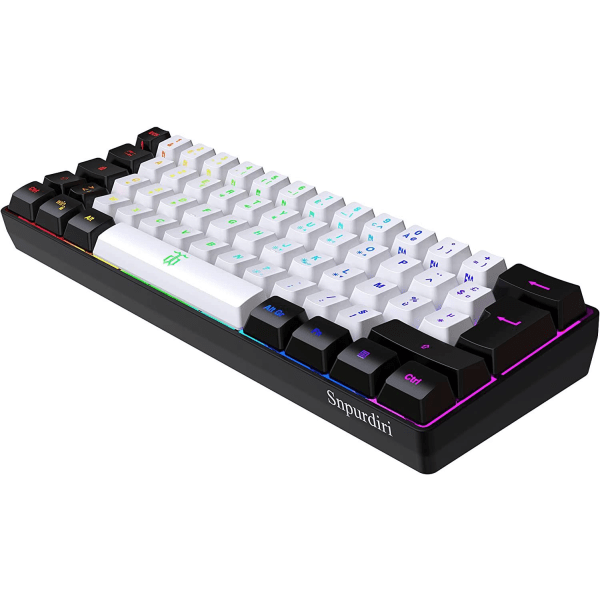 Gaming-tastatur 60 % QWERTY svart/hvitt RGB-bakgrunnsbelyst, 61-tasters spilltastatur